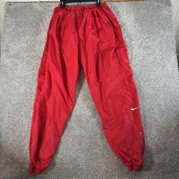 VINTAGE Nike Pants Mens 2XLT Red Nylon Track Warm Up Zip Ankle Mesh Lined 90s - Picture 1 of 16